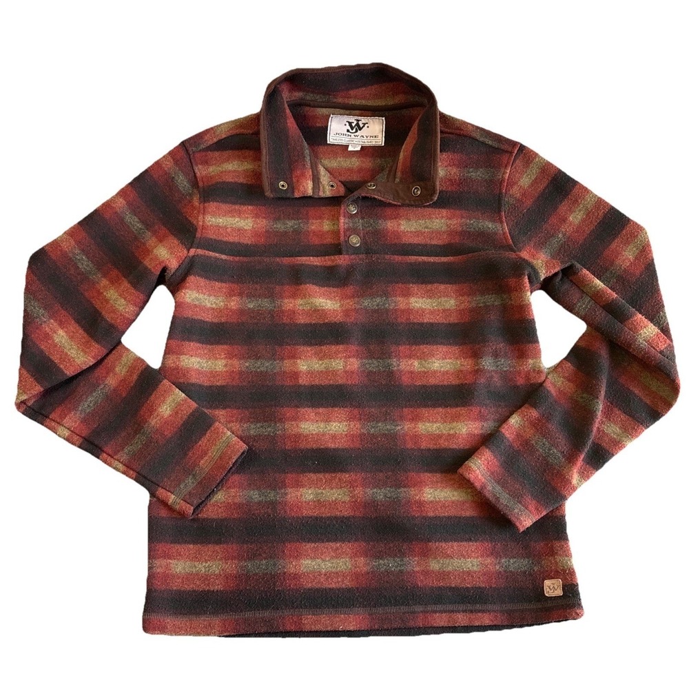 JOHN WAYNE Men's‎ Fleece Plaid Snap Collar Pullover Shirt Size S